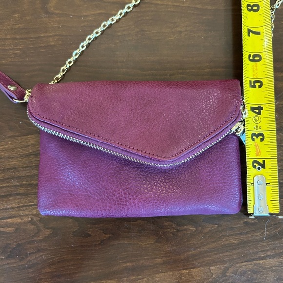 Burgundy Urban Expression Crossbody Vegan leather clutch purse gold detail. - Picture 10 of 10